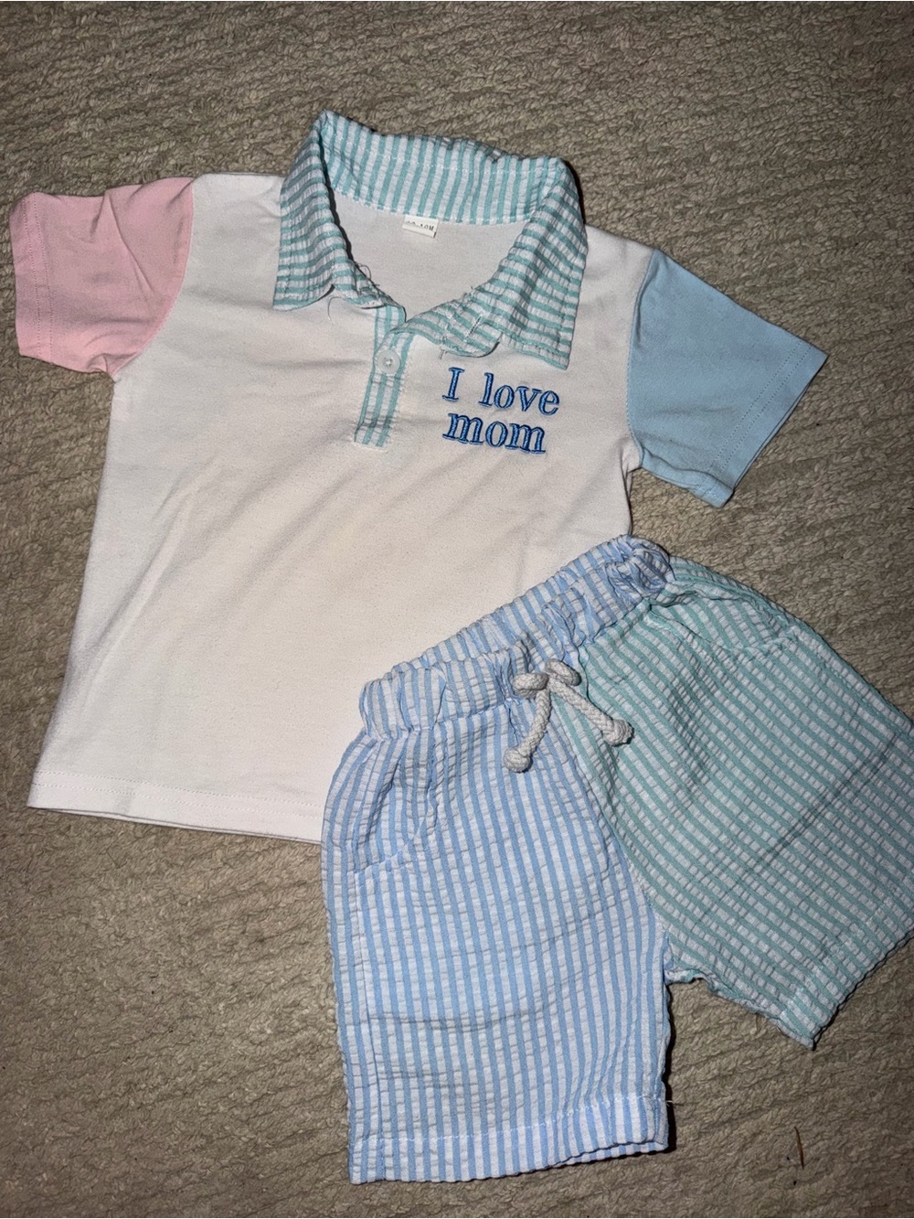 I Love Mom Short Sleeve Pajama Set - Blue, Pink & White